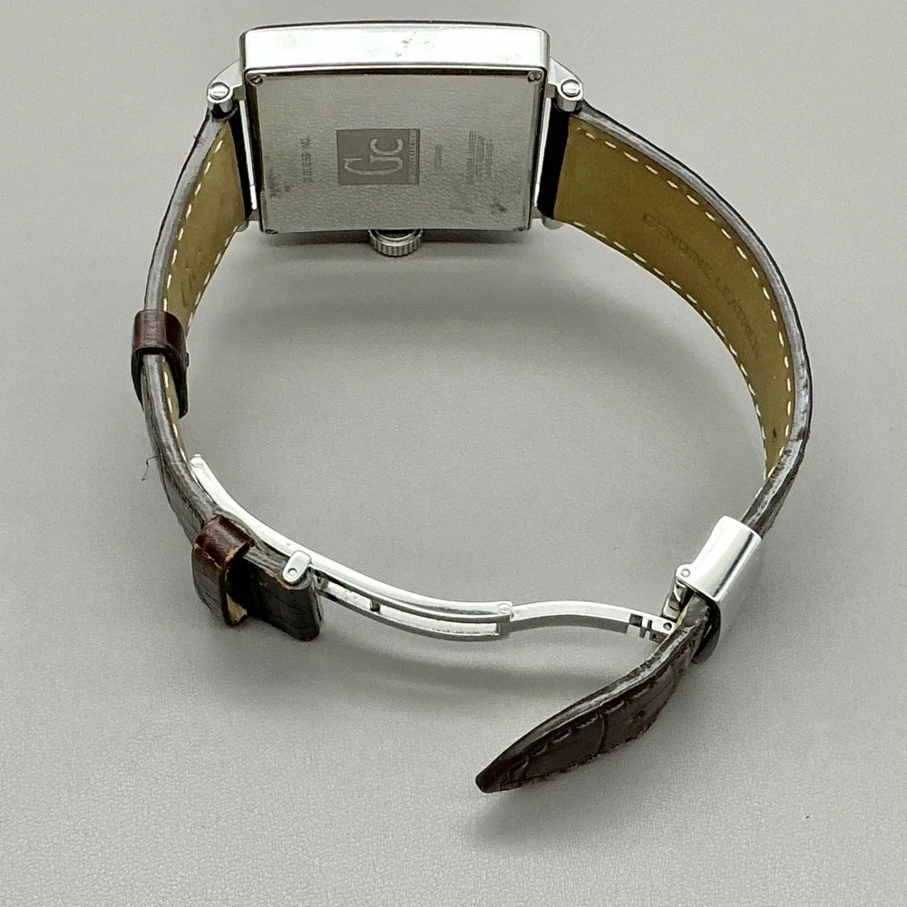 GC Watch Men's GC34000 Swiss Moon Phase Square Brown Leather NEW BATTERY 38mm